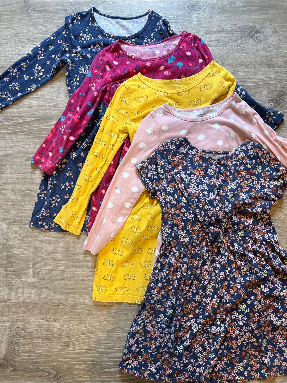 Carter Girls Printed Skater Long Sleeve Play Dresses Bundle of 5 Lot Size 7/8